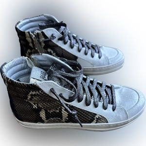 P448 Skate Snakeskin High Top Sneaker, Glitter shoelaces. NEVER WORN! Size 39
